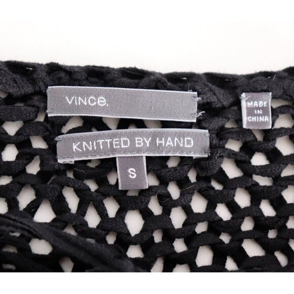 VINCE Women's Small Black Crochet Sweater Knit Knitted by Hand Lace Up Pullover - Picture 2 of 5